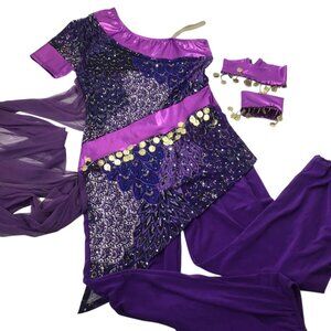 Costume Halloween Dance Bollywood Genie Festival Cosplay Veil Coins Purple Algy